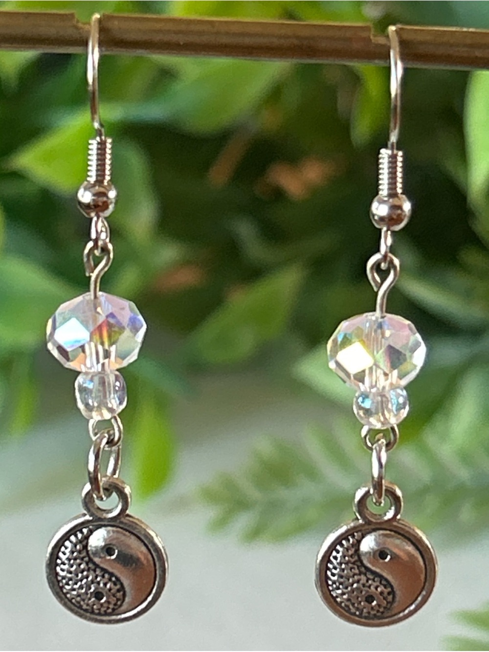 Aurora Crystal Drop Yin Yang Earrings - Clear
